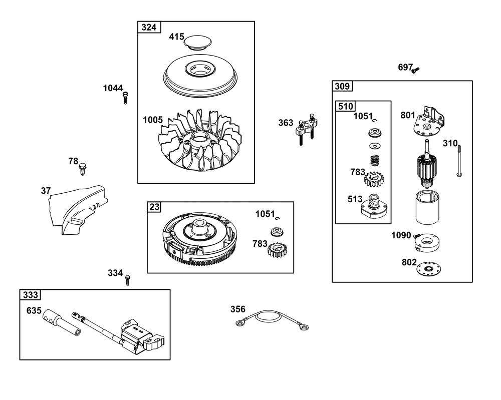 Flywheel/Ignition/Starter Group Diagram and Parts List for 31R977-0030-B5 200000 - 399999 Briggs and Stratton Engine